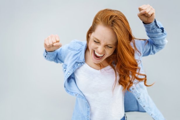 jubilant woman through successful job search