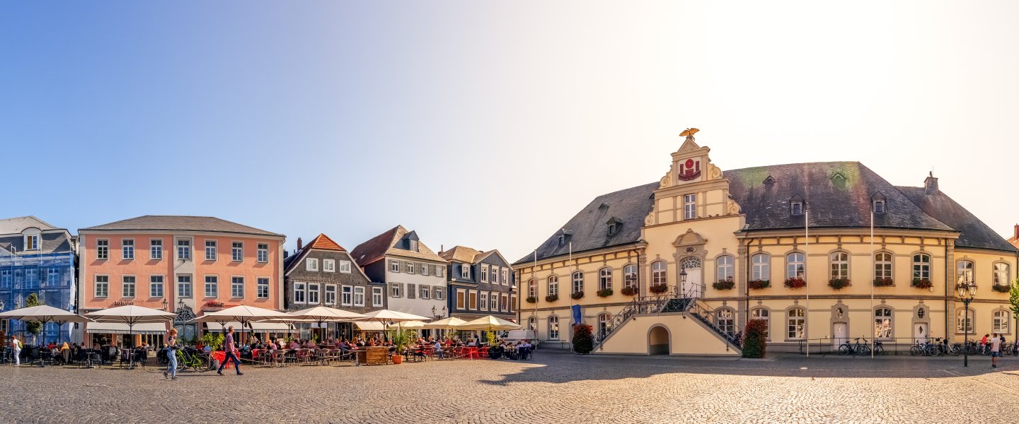 Wide-angle shot in Lippstadt at the town hall square